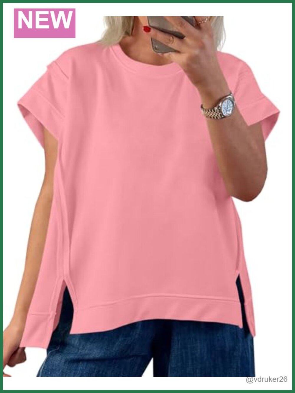 Oversized Cap Sleeve T-Shirt Loose Fit Side Slit Summer Tee